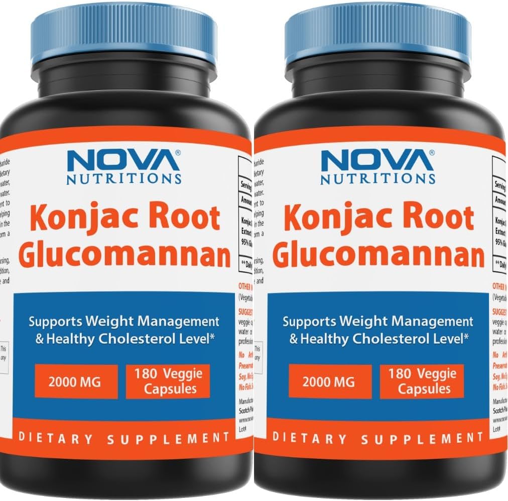 Nova Nutritions 2 Pack Konjac Root Glucomannan Cápsulas 2000 mg/Servir contagem de tampas de legumes 180 (Total 360 Cápsulas)