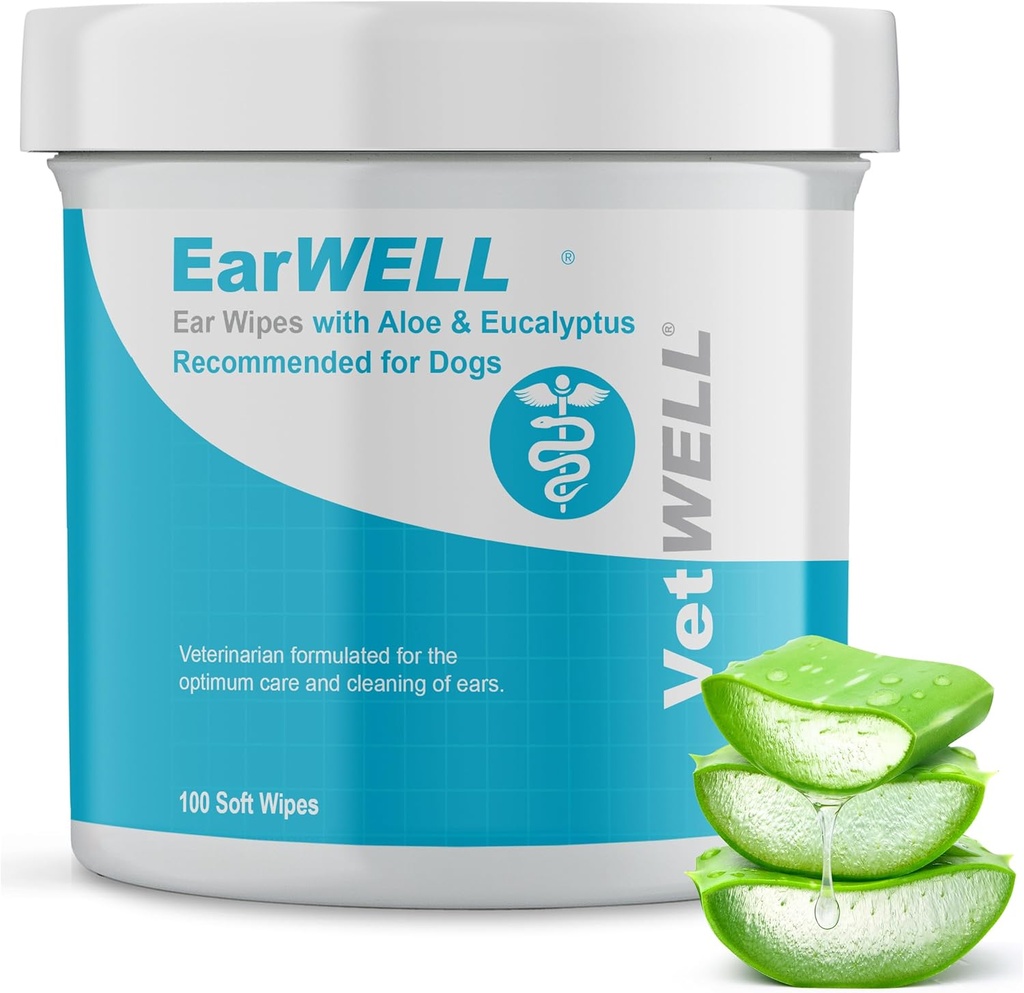 EarWELL by VetWELL Dog Ear Wipes - Otic Cleaning Wipes for Infections and Controlling Ear Odor in Pets - 100