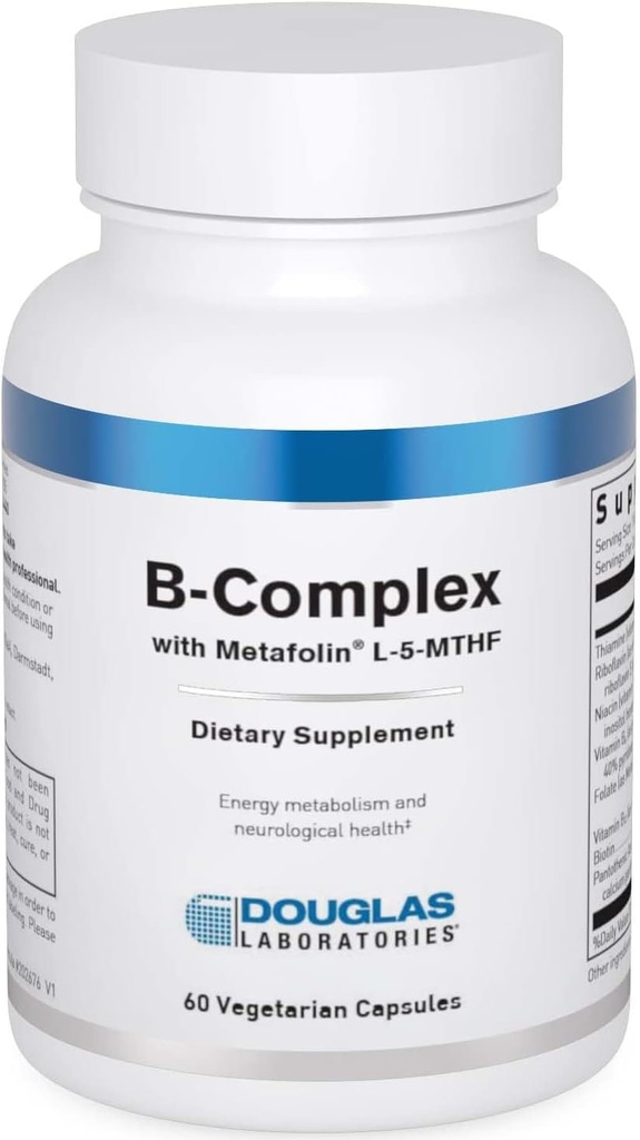 Douglas Laboratorium B- Kompleks dengan Metafolin - Comprehensive B Vitamin Suplement - Energy & Brain Health Support * - With Folate, Biotin & Thiamin - Non-GMO - 60 Vegetarian Capsules