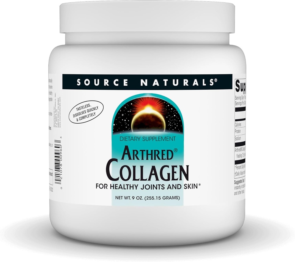 Source Naturals Arthred Collagen Protein Powder - Unflavored Quick Dissolve Hydrolyzed Peptides - Anti Aging Support For Bone, Joint & Skin Health - 9 oz (30 Servings)