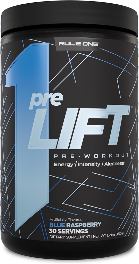 Regel 1 preLIFT Pre-Workout, 6g Citrulline, 3.2g Beta Alanine, 3 Koffein-Quellen + 20 Andere für Energie, Alertness, & Endurance (30 Servierungen, Blue Raspberry)