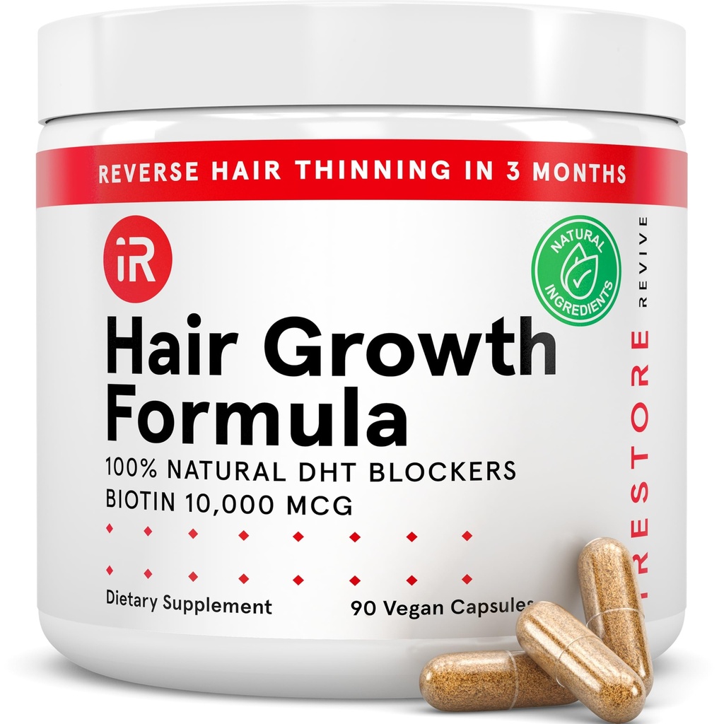 iRestore Hair Growth Supplement - Hair Loss Vitamins for Women and Men - Biotin Multivitamins & DHT Blocker to Reduce Hair Thinning - Hair Regrowth Pills - 30 Days Supply 90 Count (Pack of 1)