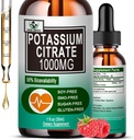 Potasio Citrate gotas líquidas,Potasio Suplemento 1000mg Apoyo líquido Muscle Cramp Relief, Heart Health and Sleep,Highly Absorbable for Adults Women &amp; Men, Vegan, 30 Actuaciones