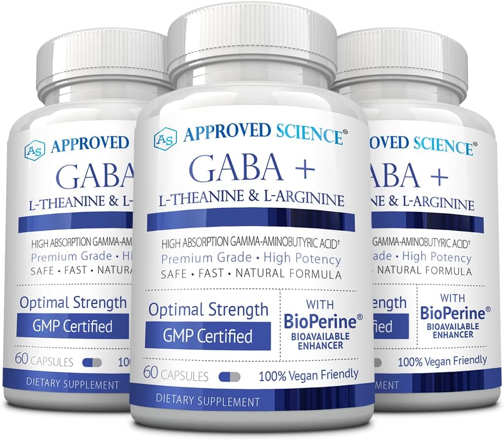 Approved Science GABA+ - Promote Calm, Improve Sleep, Boost Mood - GABA, L-Theanine, L-Arginine, Vitamin B6, BioPerine - High Absorption - 180 Capsules - Vegan