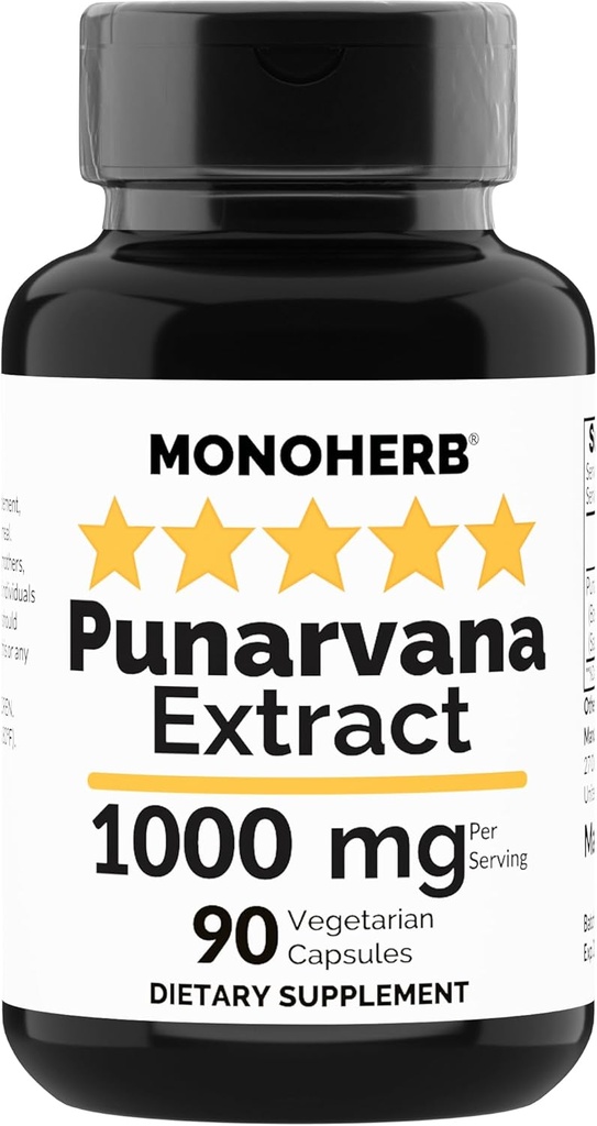 MONOHERB Punarvana 1000 mq - 90 Vegetarian Capsules - Ayurvedic Punarnava Supplement - Boerhavia Diffusa