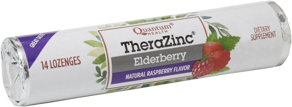 Quantum Health TheraZinc Elderberry Roll, Malinová Lozenges, Vyrobené so zinkom Glukonát pre imunitnú podporu, 14 Počet