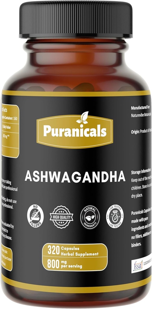 Ashwagandha Premium 320 Capsules Non GMO and Gluten Free | Herbal Supplement | 800 mg Per Serving | Made with 100% Pure Herb Ashwagandha Powder