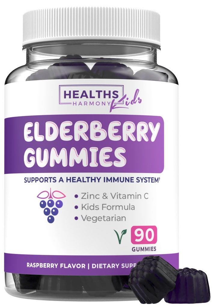 Sambucus Elderberry Gummies for Kids - Kids Immune Support Gummies with Black Elderberry Vitamin C and Zinc for Daily and Seasonal Wellness - Vegan Non-GMO & Lab Verified (3 Months Supply)
