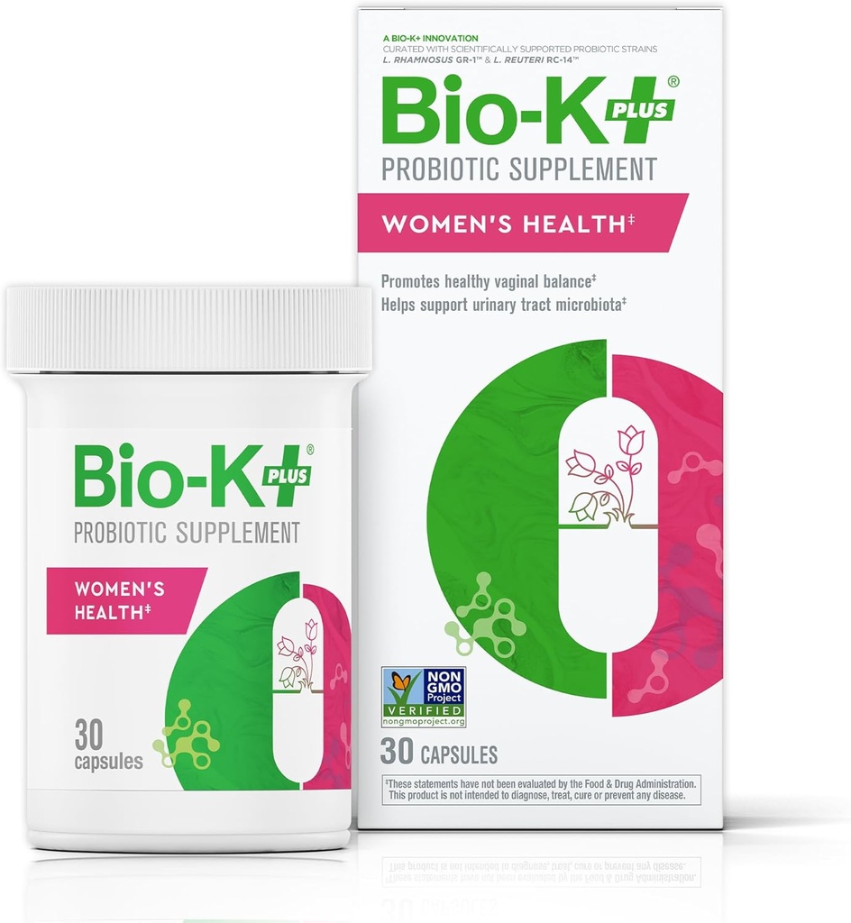 Bio K+ Kvinners Helse – Probiotiske Supplement for kvinner støtter Vaginal & Urinal Tract Health med 2 milliarder CFU 2 Strains, Vaginal Probiotika for kvinner – 30 kapsler