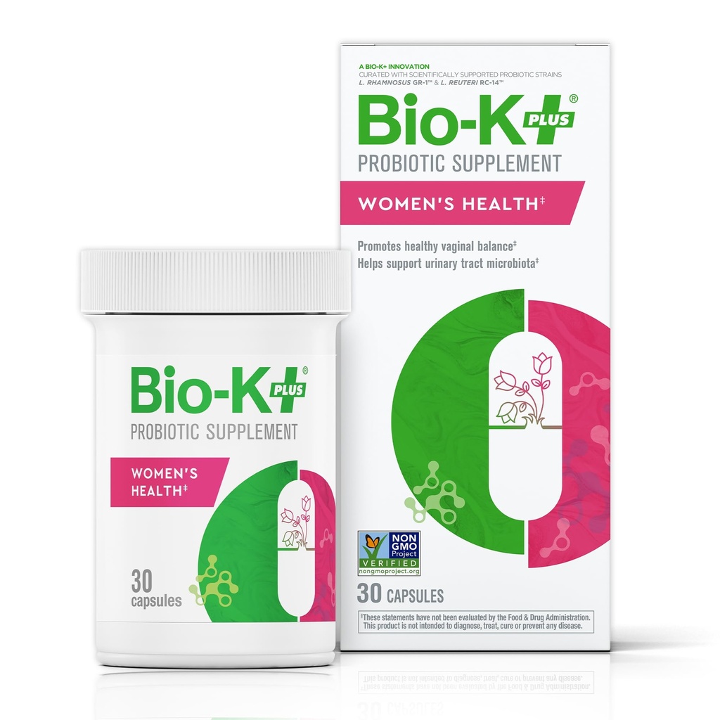 Bio-K+ Probiotic for Women support for Vaginal & Urinary Tract Health, Probiotic Supplement with 2 Billion CFU 2 Strains, Vegan, Shelf-Stable – 30 Capsules