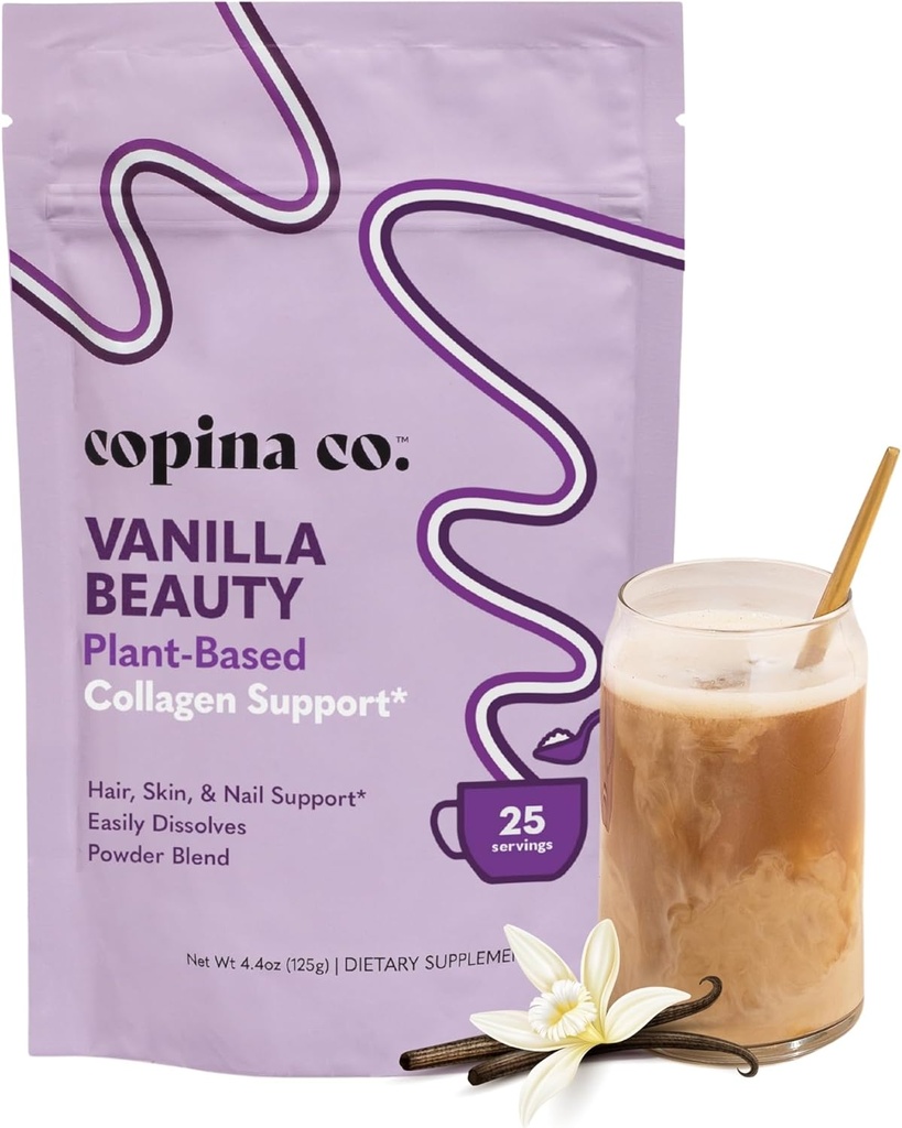 Copina Co. Vanilla Beauty Vegan Collagen Booster Creamer: Plant Based Collagen Support Smoothie Drink Vegan Creamy Blend . Vanilla Flavor . 1 Bag - 25 Servings per Bag