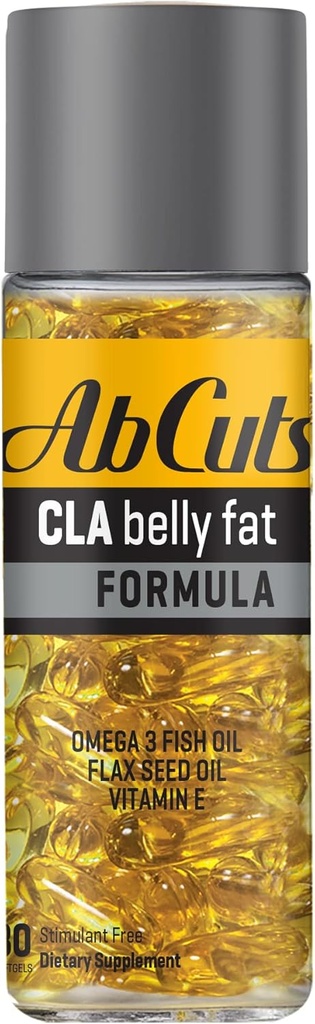 Ab Cuts CLA Belly Fat valem - 80 kergesti neelatavad pehmed softgelid - Omega 3 kalaõli, linaseemneõli ja E-vitamiin - aitab suurendada antioksüdantide pakkumist ja tervislikku keha koostist