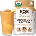 KOS Organic Plant Based Protein Powder, Chocolate Peanut Butter - Delicious Vegan Protein Powder - Keto Friendly, Gluten Free, Dairy Free & Soy Free - 15 Servers