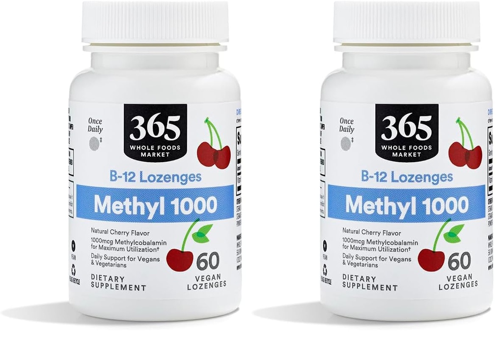 Whole Foods Market, Methyl B-12 Lozenges 1000mcg, Cherry Flavor, 60 ct (Pack of 2)