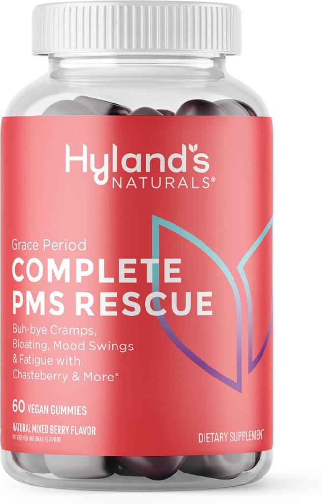 Hylands Grace Periode Komplett PMS Rescue, 60 Vegan Gummies med Chasteberry og Dong Quai for Menstruell støtte og B6 og B12 for rødt blodcelleformasjon