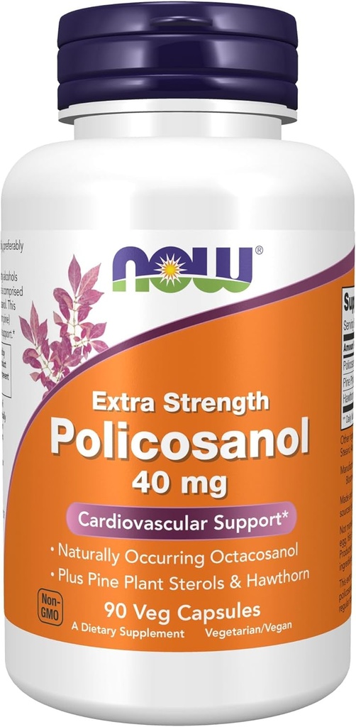 AHORA Suplementos de alimentos, Policosanol 40 mg con esterols de plantas de pinos y hawthorn, fuerza extra, 90 cápsulas de verduras