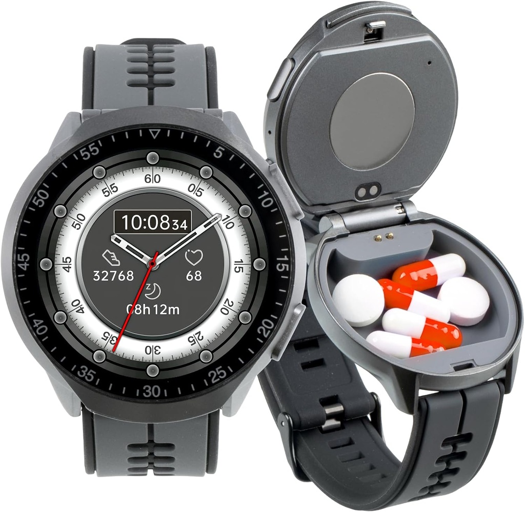 Smart Watch Pill Box, Fitness Smartwatch Bluetooth Call for Men, vesitiivis pilleri Järjestäjä hätätilanteessa, pilleri tapauksessa hätätilanteessa, pieni pilleri säiliö vitamiini, kalaöljy