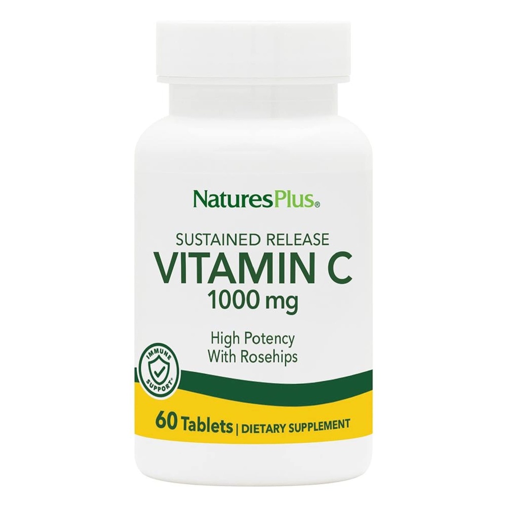 NaturesPlus Vitamin C 1000 mg with Rose Hips - 60 Sustained Release Tablets - Supports Immune Health, Energy & Antioxidant Protection - Vegetarian, Gluten Free - 60 Servings