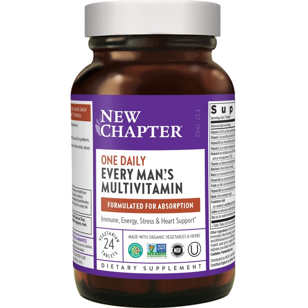 Neue Kapitel Men Multivitamin + Immun-, Energie- & Stress-Unterstützung – Jeder Mann eine tägliche mit Fermented Probiotics & Ganze Lebensmittel + Vitamin D3 + Vitamin B6 & B12 + Bio Non-GMO Zutaten - 24 ct