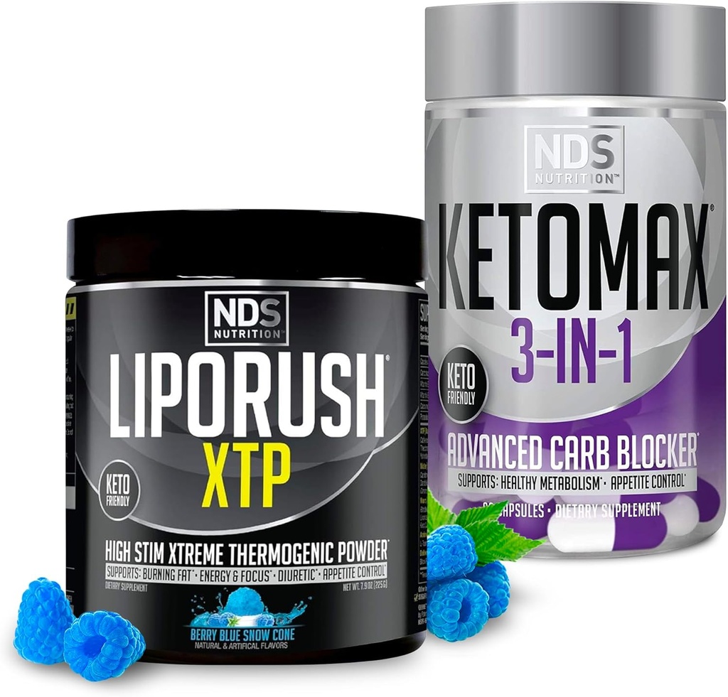 NDS Nutriţie XTP Blue Berry Con de zăpadă termogenic (45 Servings) şi Keto-Max Advanced 3-in-1 Pastile Carb Blocker Appetite Supressant (90 capsule)