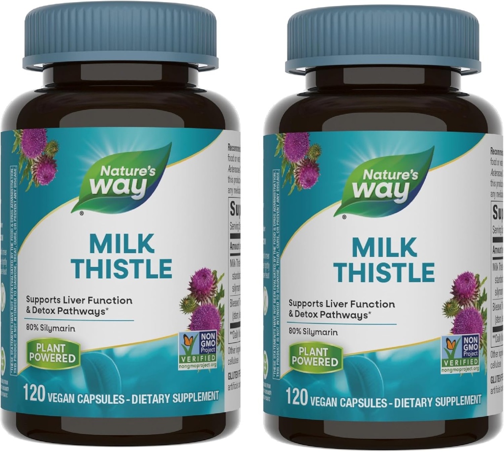 Thiên nhiên là Welk Thitle, hỗ trợ hàm gan và Detooxification Patways*, 175 mg Milk Thille Dòng Dõi chuẩn đến 80% Silymarin mỗi dịch vụ, 120 Capsules (Packing May Vary) - 2 Pack