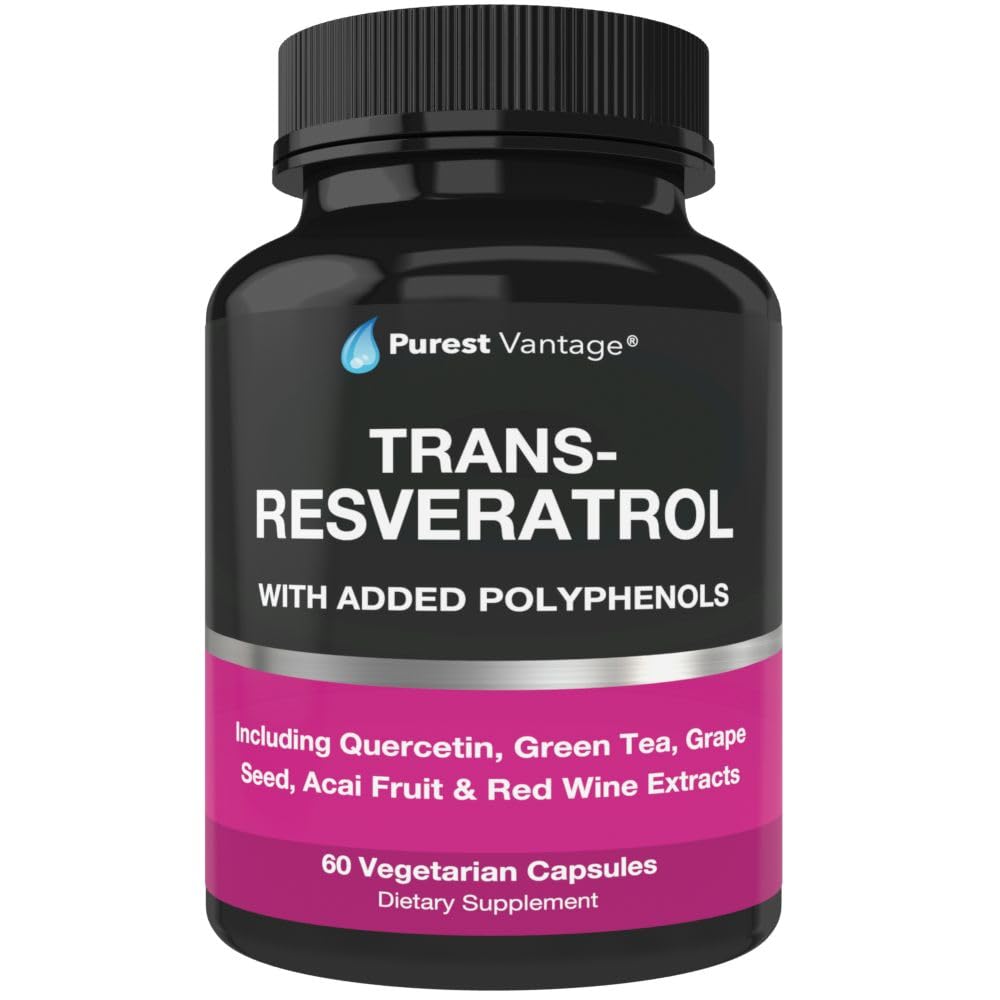 Resveratrol Supplement - Potent 1400mg Formula with Trans Resveratrol, Quercetin, Grape Seed, Green Tea, Acai and Red Wine Extract - 60 Veggie Capsules