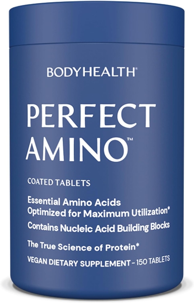 BodyHealth PerfectAmino (150 ct) Makkelijk door te slikken tabletten, essentiële Aminozuren Supplement met BCAA's, Vegan Protein voor Pre/Post Workout & Muscle Recovery met Lysine, Tryptofaan, Leucine, Methionine