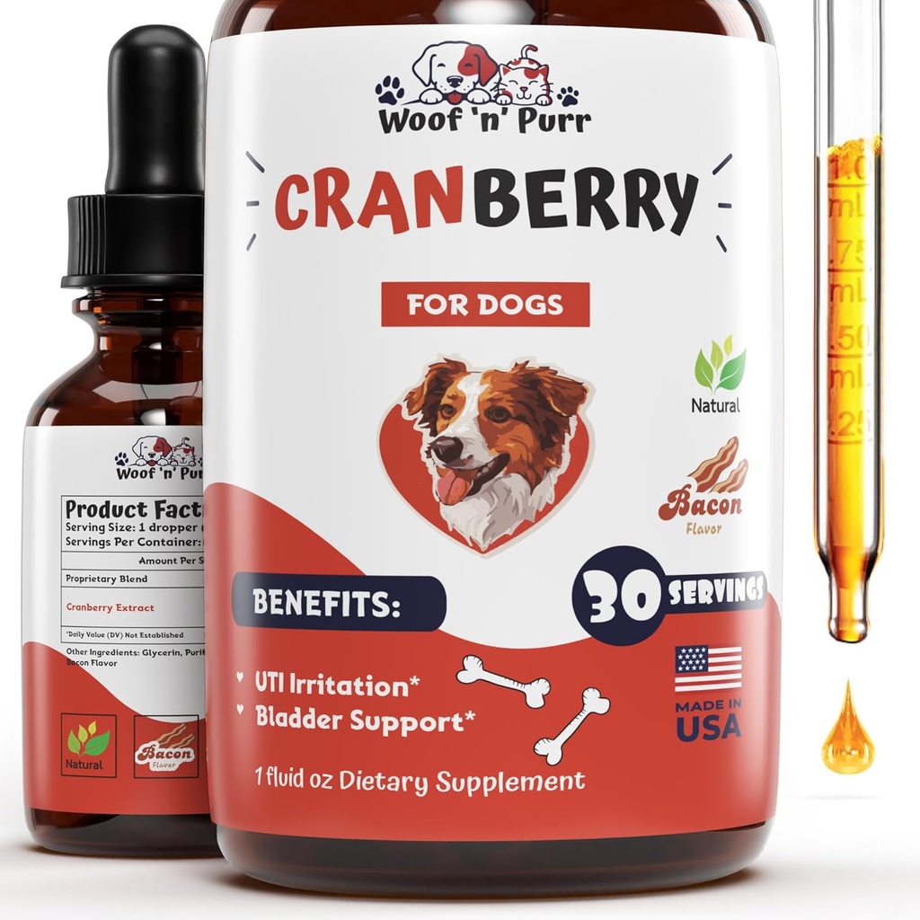 Supplemento di mirtilli per cani - Trattamento UTI cane - Supplemento di mirtilli per cani - Mirtillo per cani - Cane UTI - UTI Trattamento per cani - UTI Cani - 1 fl oz - Bacon Flavor