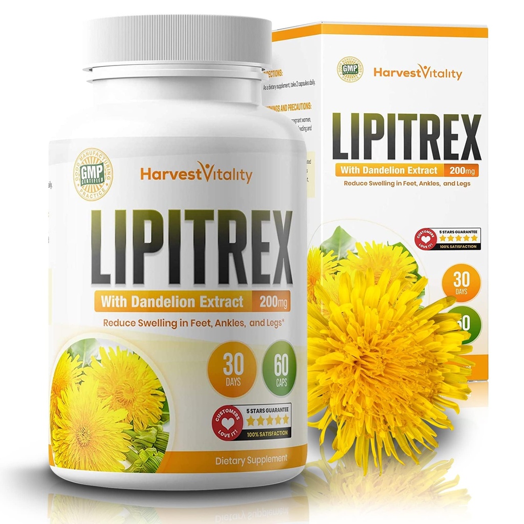 Natural Diuretic for Swollen Feet, Ankles and Legs: Lipitrex Water Pills Contain Dandelion to Reduce Swelling in Your Foot, Ankle or Leg. Includes Diuretics Targeted For Water Retention & Edema Relief
