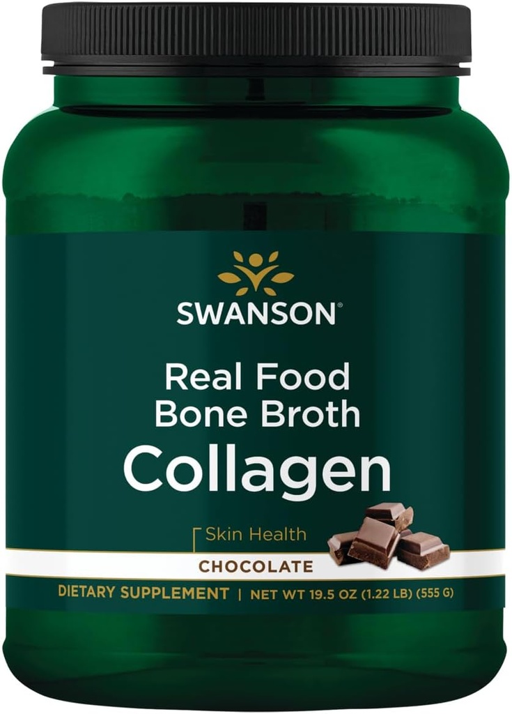 Swanson Real Food Bone Broth Collagen - Choklad 19,5 oz Pwdr