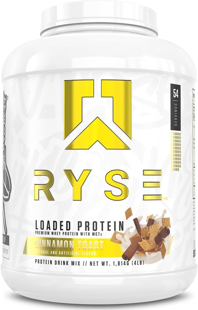 Pó de proteína carregada de RYSE - Torrado de canela - 25g de proteína de soro isolado e concentrado com fibra prebiótica & MCTs - Baixo carboidrato, baixo açúcar, Digestivo-amigo - 54 Servings / 4 lb Tub