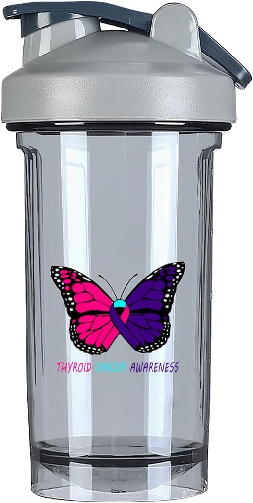 Thyroid Cancer Awareness 18 Ounce Shaker Bottle Drink Mixer Leak-proof Pre Workout Protein Shakes Meal Replacement Shakes Bottles 500ML/18 Oz Gray&-1&-1&-1-1