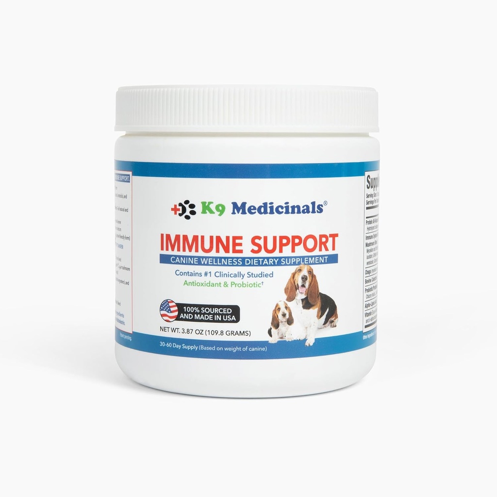 K9 Medicamentos diária do cão Imune apoio mistura de cogumelos - Probióticos e antioxidante proteína pó - Gut saúde e saúde digestiva - Chaga, ácido alfa lipoico, e Bovine Colostrum - Carne sabor, 4 onças