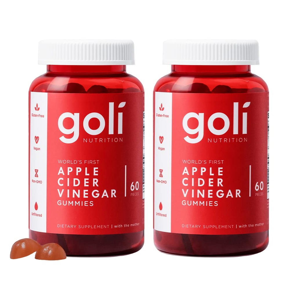 Goli Apple Cider Vinegar Gummies - Worlds First ACV Gummy with Vitamin B12, Beetroot & Pomegranate - Vegan, Non-GMO, Gluten-Free, 120 Count (2 Pack)