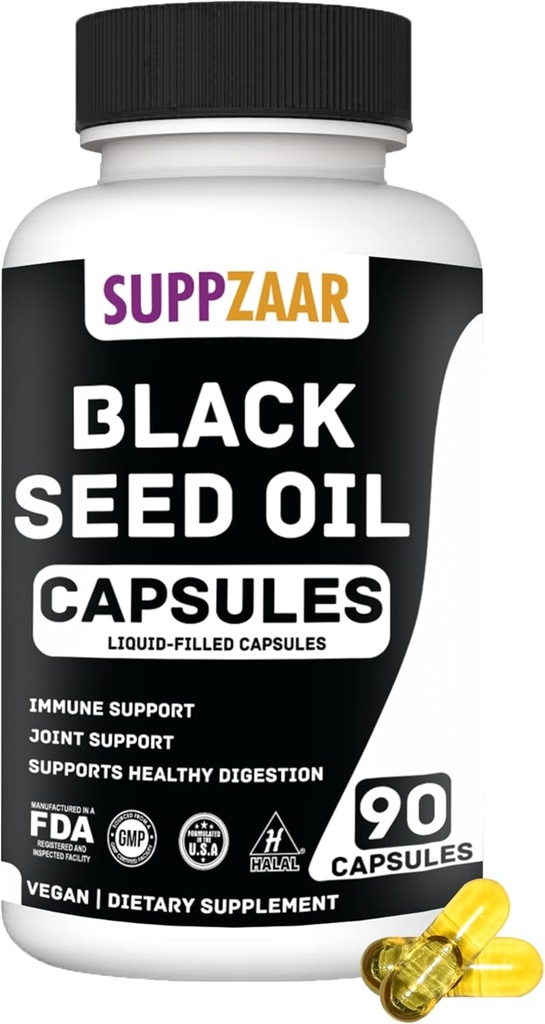 Vegan Black Seed Oil 1000mg. Cold-Pressed Black Cumin Seed Oil for Immune, Structure, Skin & Digestion Non-GMO, Gluten & Gelatin Free - 45 zerbitzari, 90 Liquid Betetako kapsulak
