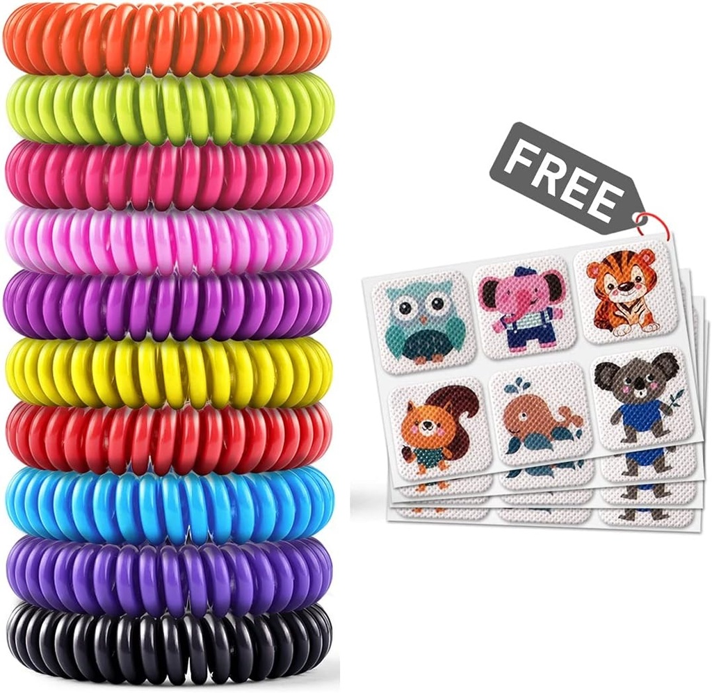 Bracciale in zanzara 20 Pack con 4 patch, bande di polso impermeabili per Bug Repellent, adatto per bambini e adulti, ingredienti naturali e senza Deet, controllo dei parassiti, protezione all'aperto sicura