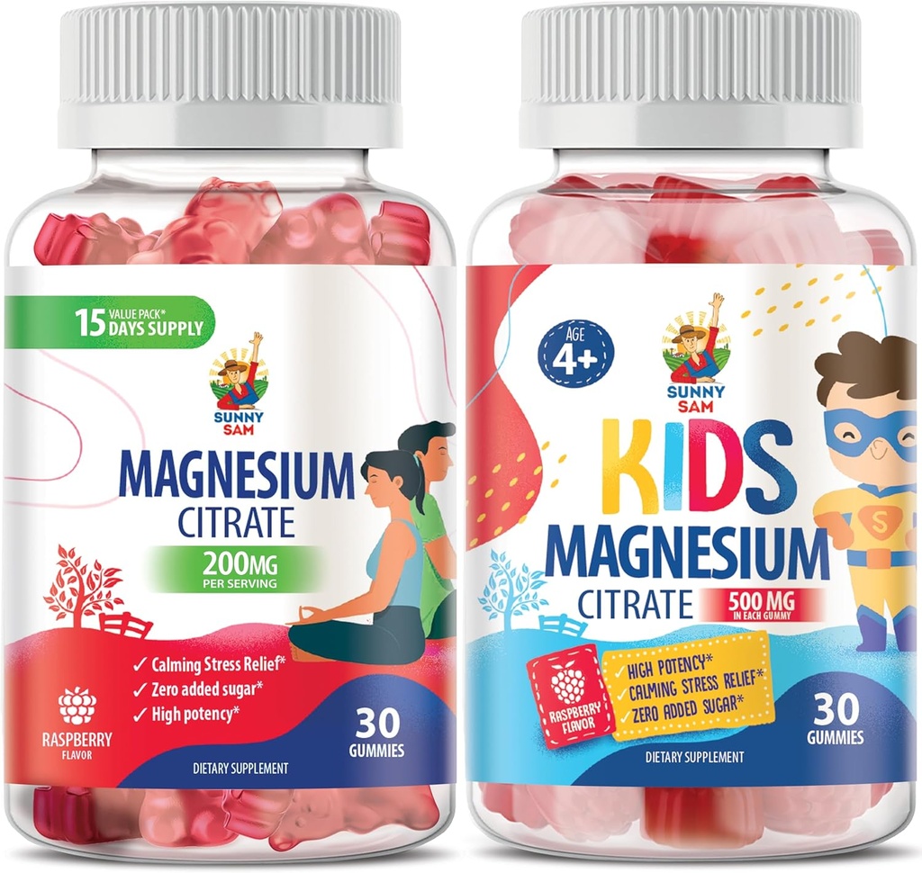 Magnesium Gummier til børn 500mg og Magnesium Gummier til voksne - 100mg. Rolig Magnesium Tyg - Magnesium Citrate Chewable Supplement for Mood & Muscle Support