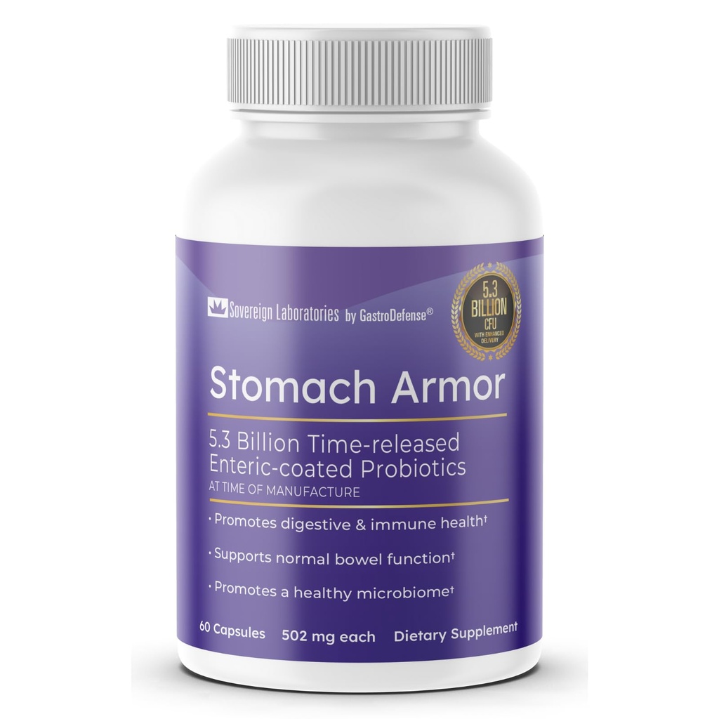 Stomach Armor - Shelf Stable Pre and Probiotic - Liposomal Colostrum-LD Enhanced. Beneficial Stains Colonize and Promote Gut Health, Designed for Adult Women and Men