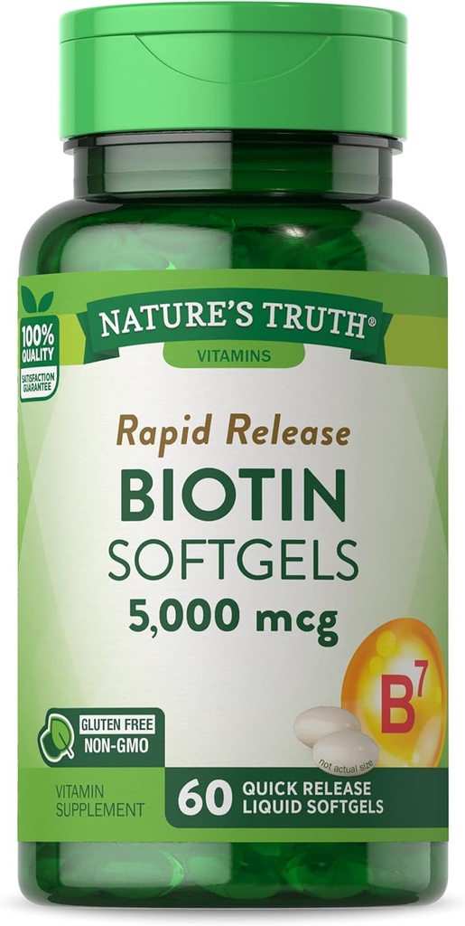 Nature's Truth Biotin 5000mcg | 60 softgels | Non-GMO & Gluten Free Supplement for Men and Women