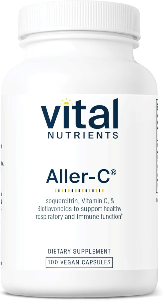 Vitālie barības līdzekļi Aler-C; Vegan Respiratorās un sinusu funkcijas Support*; Isoquercitrin, Bromelain, Bioflavonoids, & Vitamīns C; Gluten, Piens, Sojas bez Papildinājums 