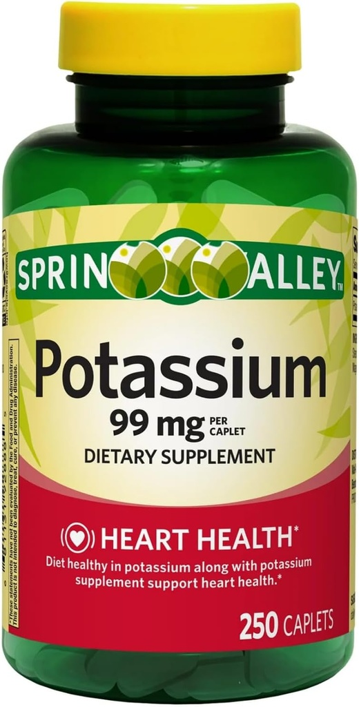 Potasiu Heart Health Supplement Caplets, 99 mg, 250 Count (Pachet de 1)
