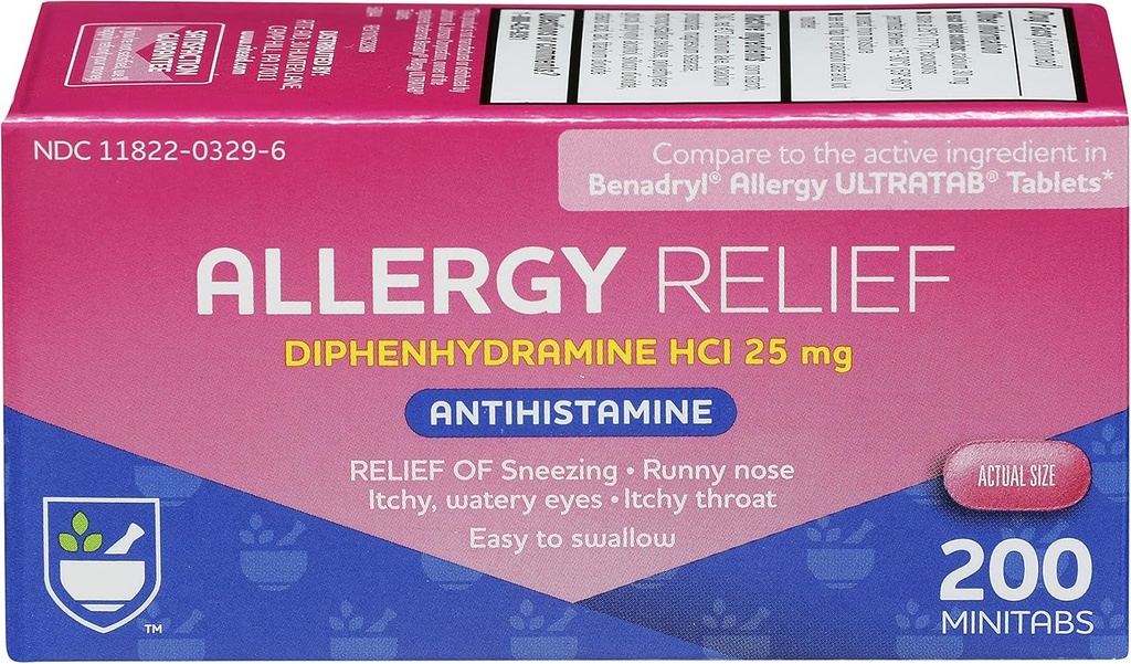 Rite Aid Antihistamīna Alerģija Relief ar Difenhidramīnu 