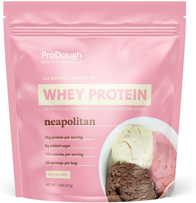 ProDough Gourmet Whey Izolate Hidrolized Proteine Pulbere pentru Shake Mix- Easy Digest Enzyme Blend, 25g Proteina per Serving, Ingrediente naturale, Gluten Free, Keto Friendly (Neapolitan)