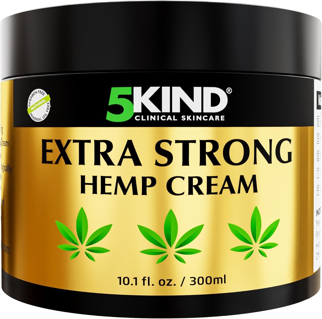 5kind Extra Hemp Cream Strong 10,1 lf oz - Maximum Power - Natural Soothing Relief Jouref Cream - Muscle Gosok untuk Lower Back, Joints, Neck, Luck & Shoulders