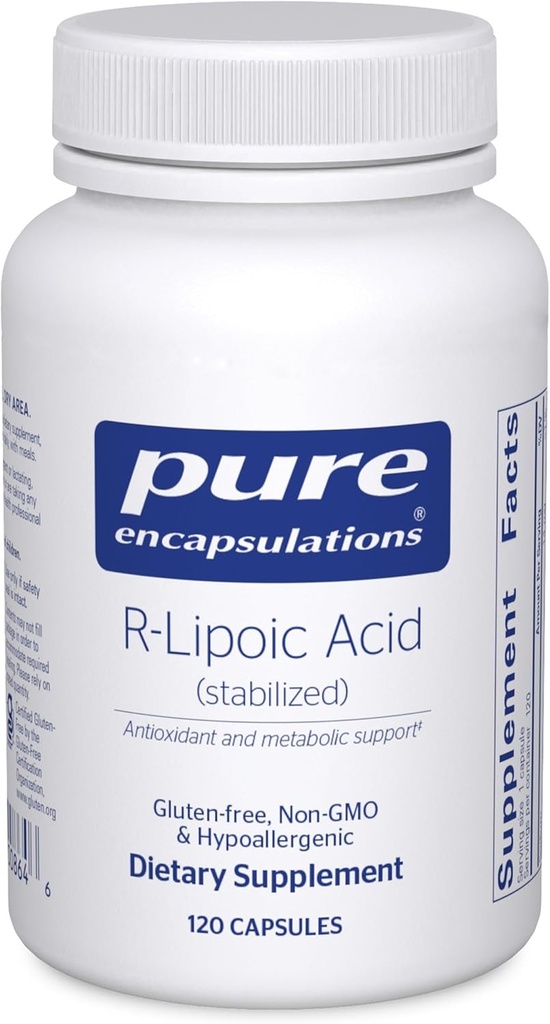 Rene innkapsler R-Lipoic Acid (stabilisert) | Hypoallergenic Supplement med forbedret antioksidant beskyttelse og metabolsk støtte | 120 kapsler