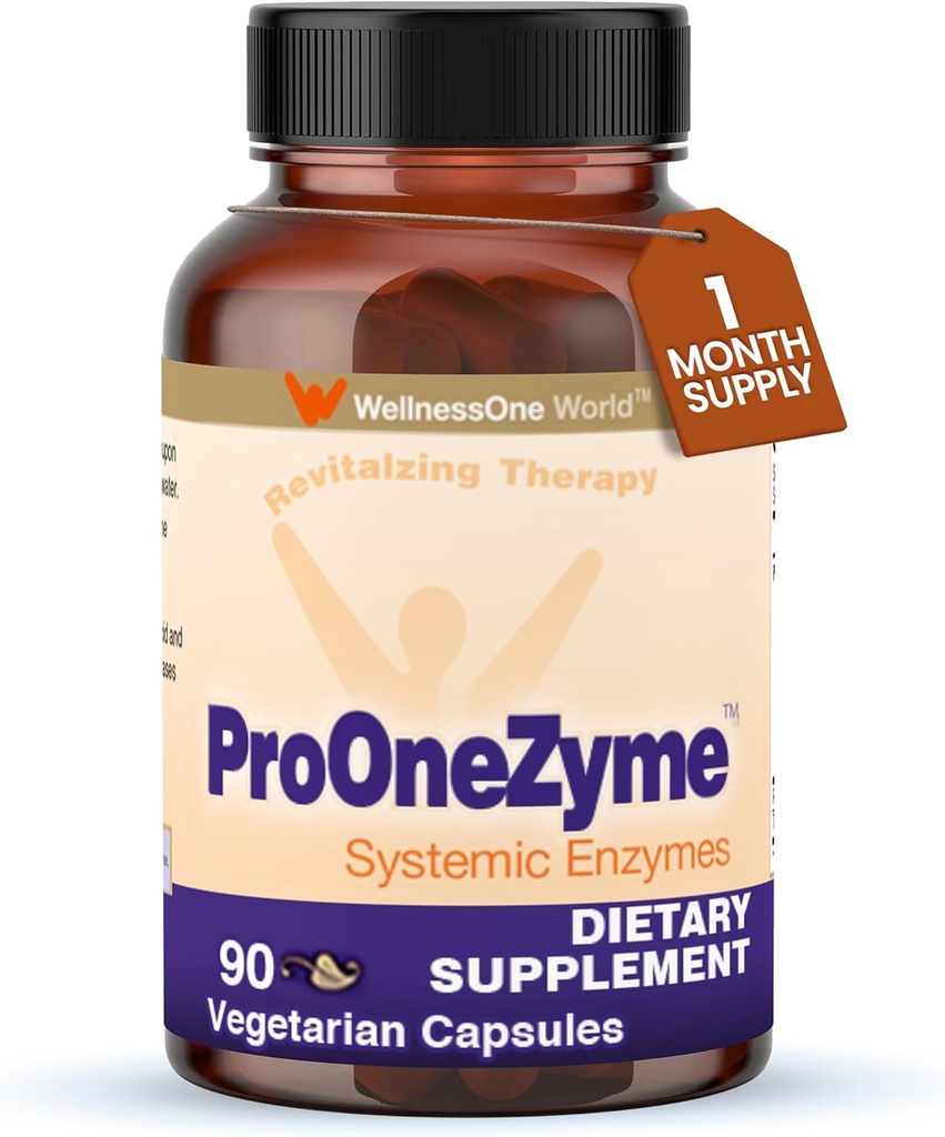 Welly One ProOneZyme Digetical Enzymes Suplemen - Systemic Protolytic Enzymes for Ditraffic, Gut Health, Gas Relief & Bloting - Berisi Bromelain, Nattokinase, Protease & More - 90 Capsules