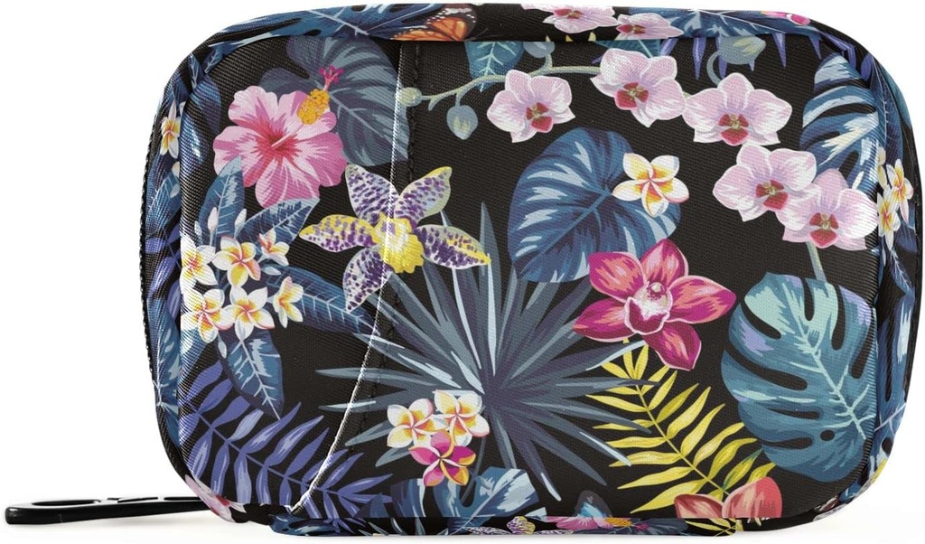 Naanle Pill Organizador Hawai Palm Leaves Flowers Pill Box 7 Day Pill Case Bag Travel Pill Bag con Zipper Portable Weekly Case Compact Tamaño para Suplemento de vitamina