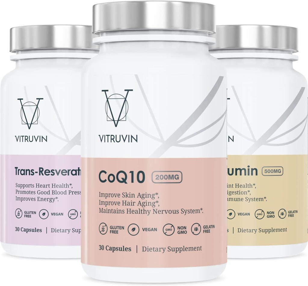 Vitruvin Beauty + Comfort Pack COQ10 200 מ"ג + Trans- Resveratrol 500 מ"ג + Curcumin 500 מ"ג, טבעוני, non-GMO, Gluten-Free, Gelatin-Free.