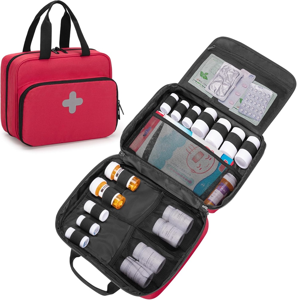 CURMIO Pill Bottle Organizer Portable Medicine Bag, Lockable Prescription Bottle Storage for Pill pullot, vitamiinit, Medical lisäravinteet kotiin varastointiin ja matkustaa, punainen (Empty Medicine Bag)
