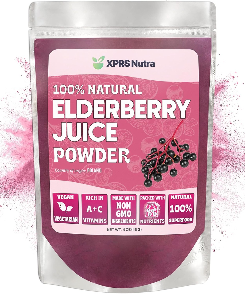 XPRS Nutra Elderberry Juice Powder - Elderberry Powder Organic Fruit Juice Mix - Powdered Elderberries Supplement Rich in Vitamins A and C (4 унции)